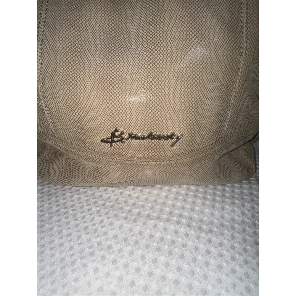 B MAKOWSKY shimmery snake lizard embossed suede feel tan beige shoulder bag